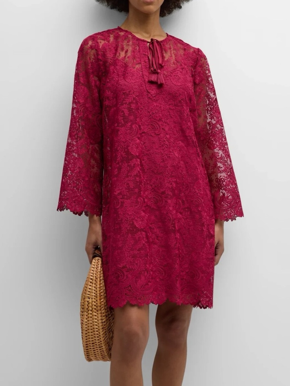 JOHNNY WAS Harper Smokey Rose Lace Tie-Front Mini Dress Size S - Picture 3 of 11